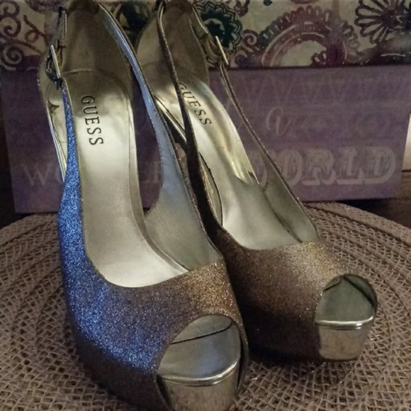 Guess Hondo Glitter Open Toe Heels - Picture 5 of 8